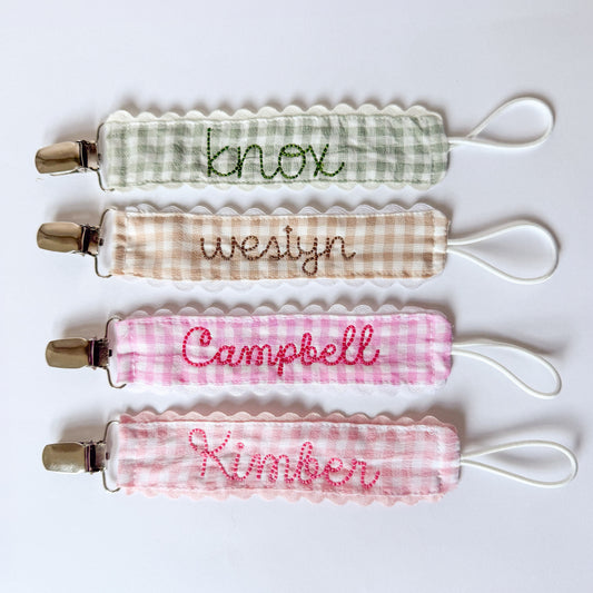 Sweet Little Checks | Personalized Gingham Paci Clip - Savannah Creations