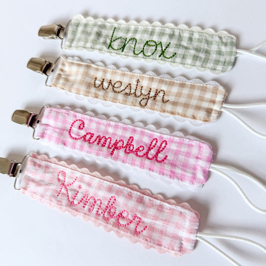 Sweet Little Checks | Personalized Gingham Paci Clip - Savannah Creations