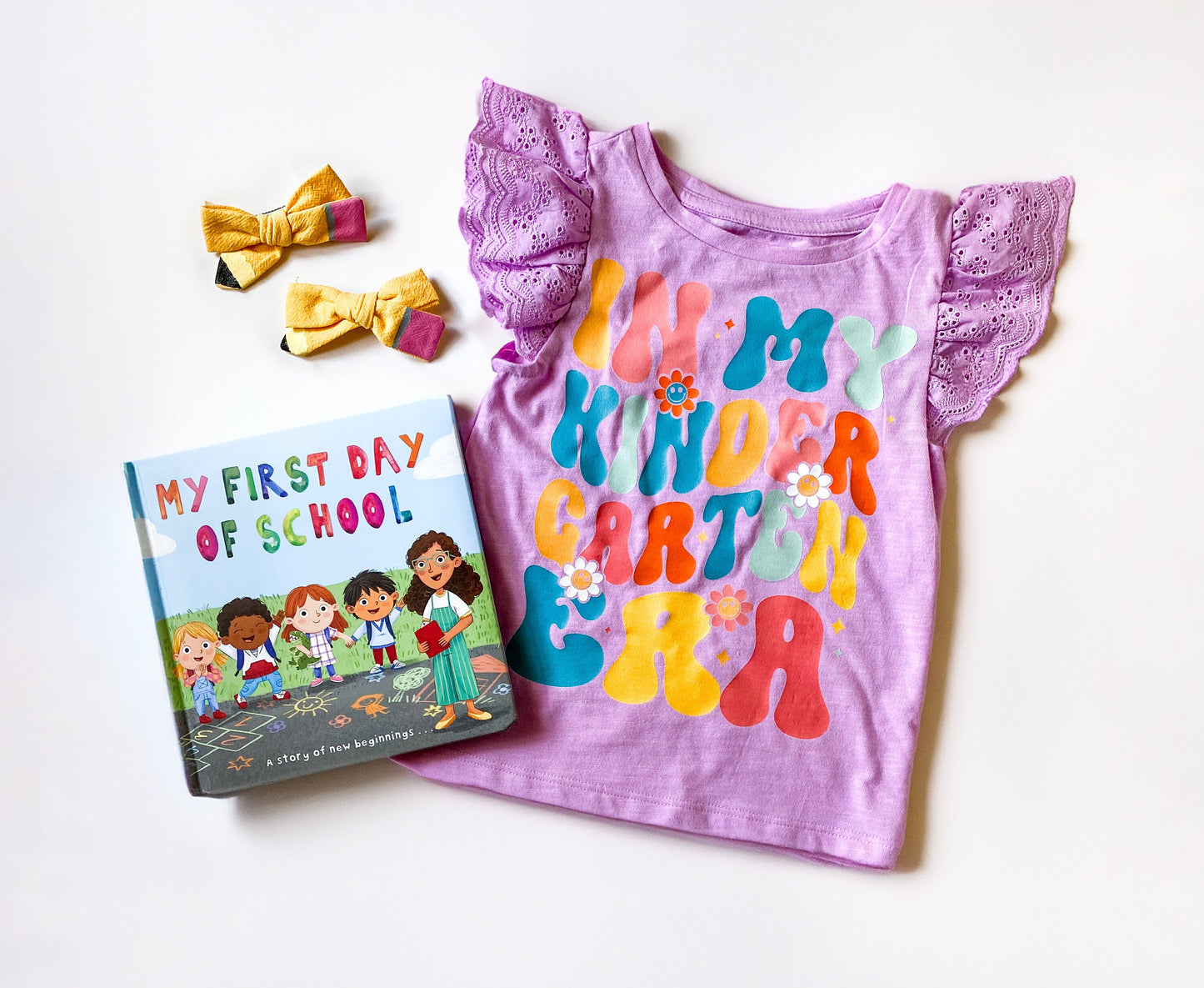 First Day of School Shirt Gift Set: Kindergarten Era, Book & Bows