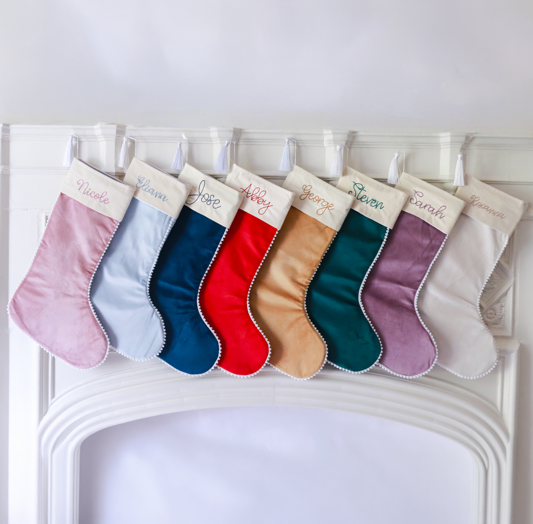 Velvet Pom Pom Tassel Christmas Stockings - Savannah Creations