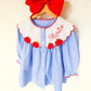 Personalized Apple Embroidered Girls Dress | Back to School Outfit | Classic Blue Stripe Dress