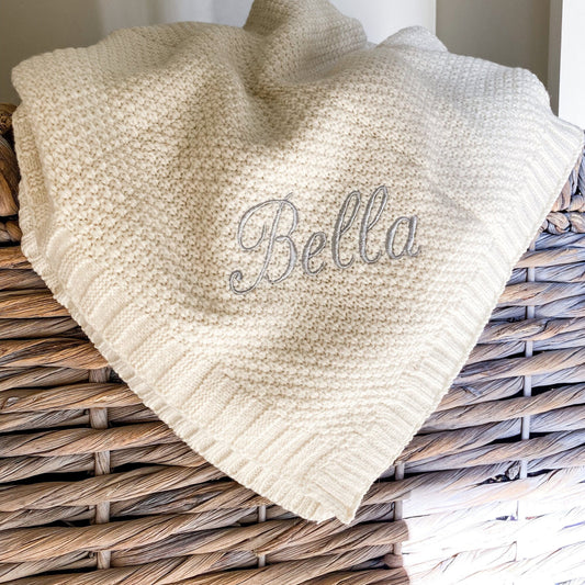 Monogrammed Custom Heirloom Knit Baby Blanket, Baby Gift, Shower Gift, Embroidered for boy or girl