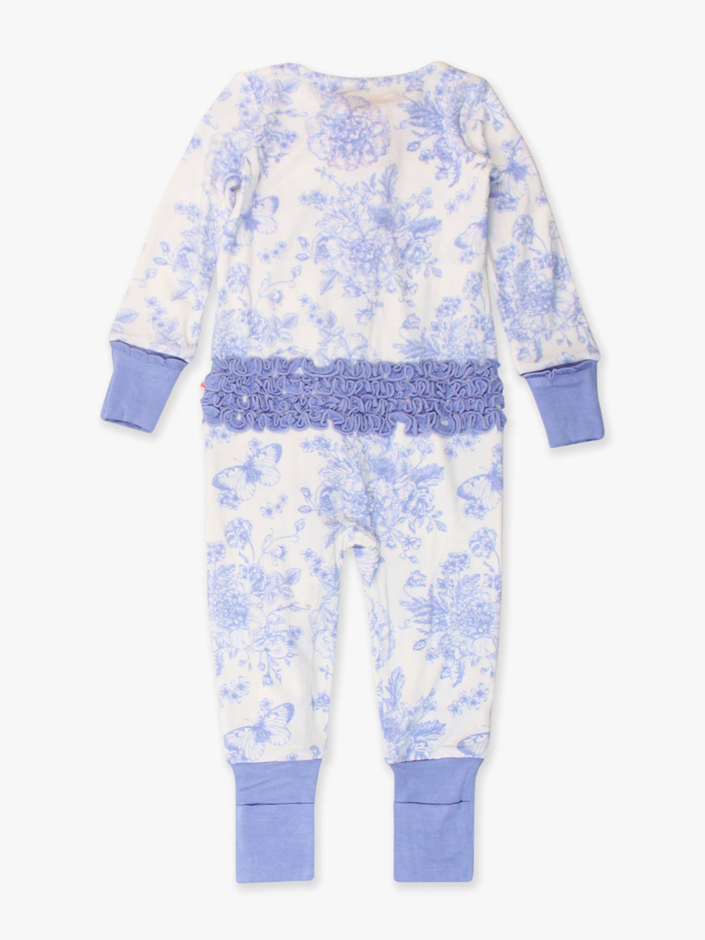 Baby Girls Bamboo Viscose Periwinkle Butterfly Garden Convertible Ruffle One Piece Footie Pajama
