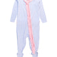 Baby Girls Bamboo Viscose Periwinkle & White Micro Stripe Footed Ruffle One Piece Pajama