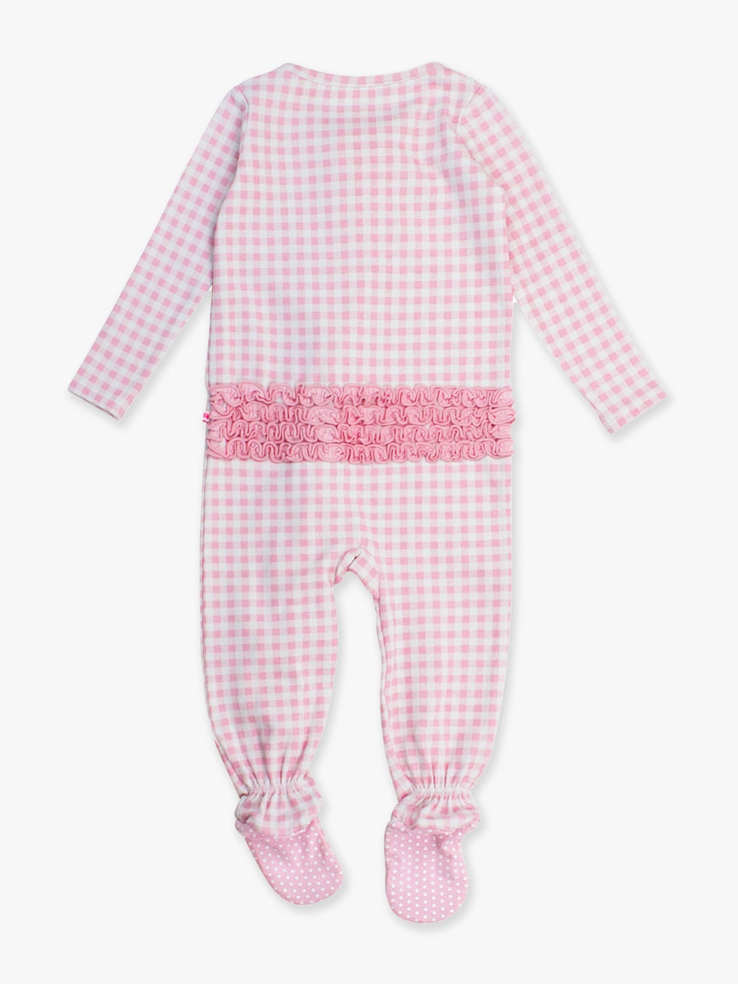 Baby Girls Cotton Modal Pink Gingham Footed Ruffle One Piece Pajama
