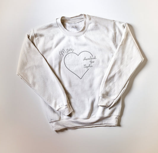 Mom, Grandma, Gigi, Aunt, Sweatshirt with Heart and Kid's Names, Customized Love Top, Sentimental Gift