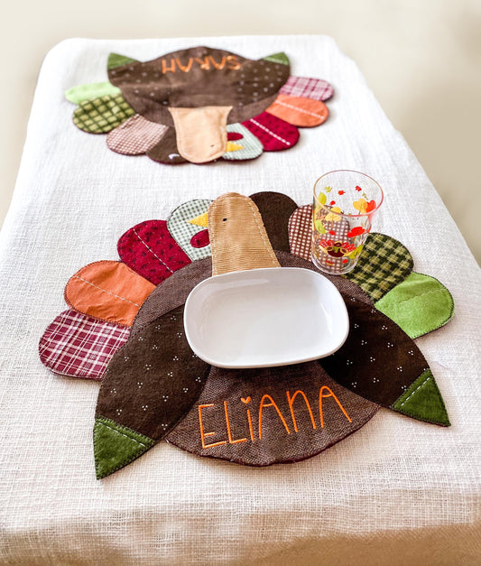 Kids Customized Name Thanksgiving Turkey Placemat, Turkey Shaped Placemat with Name, Thanksgiving Table Decor for Kids, Monogrammed