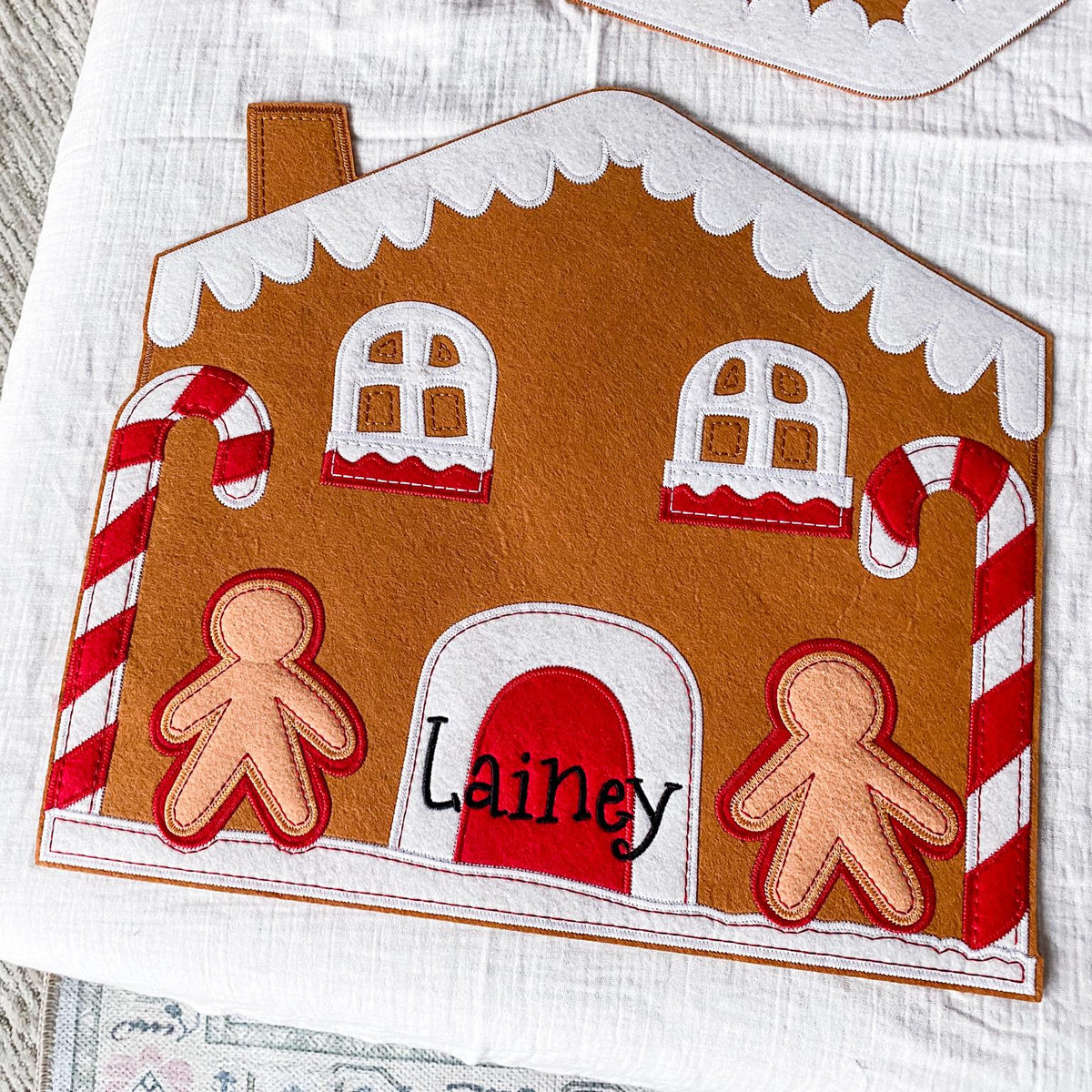 Personalized Christmas Gingerbread House Placemat: Embroidered Kids Table Decor