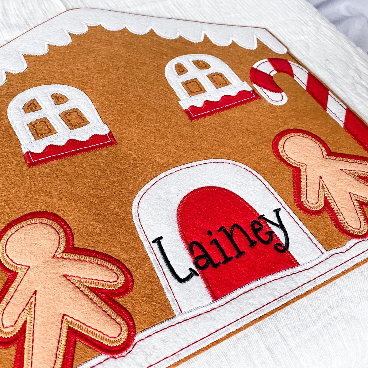 Personalized Christmas Gingerbread House Placemat: Embroidered Kids Table Decor
