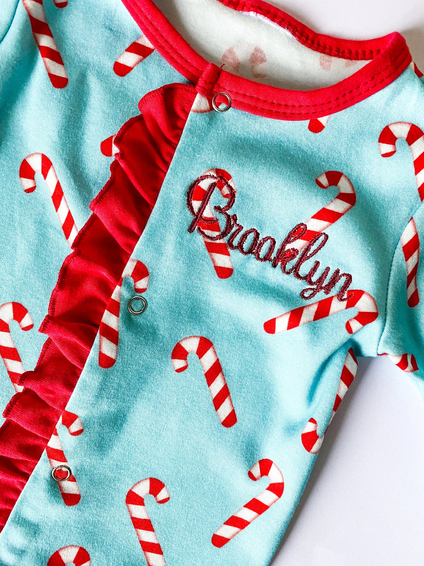 Baby Girl Candy Cain Print Ruffle Christmas Pajamas
