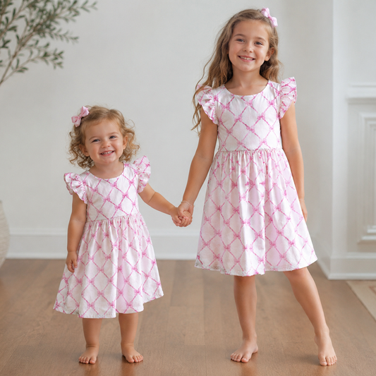 Girls Pink Bow Play Dress | Buttery Soft Twirl Dress for Toddlers and Girls