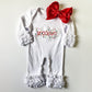 Toddler Baby Girl Monogrammed Christmas Bodysuit, Ruffle Cuff, Cute Christmas Lights Design, Customized Outfit, Babys First Christmas - Savannah Creations