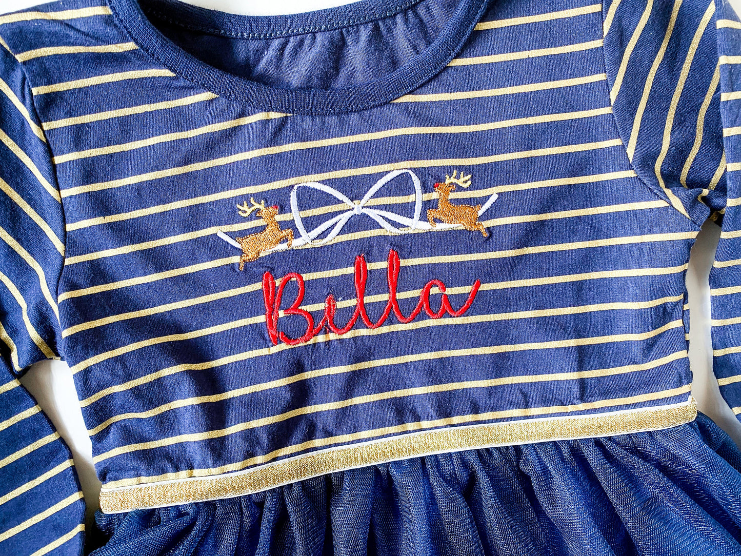 Blue Santa Tutu Dress with Gold Belt - Savannah Creations
