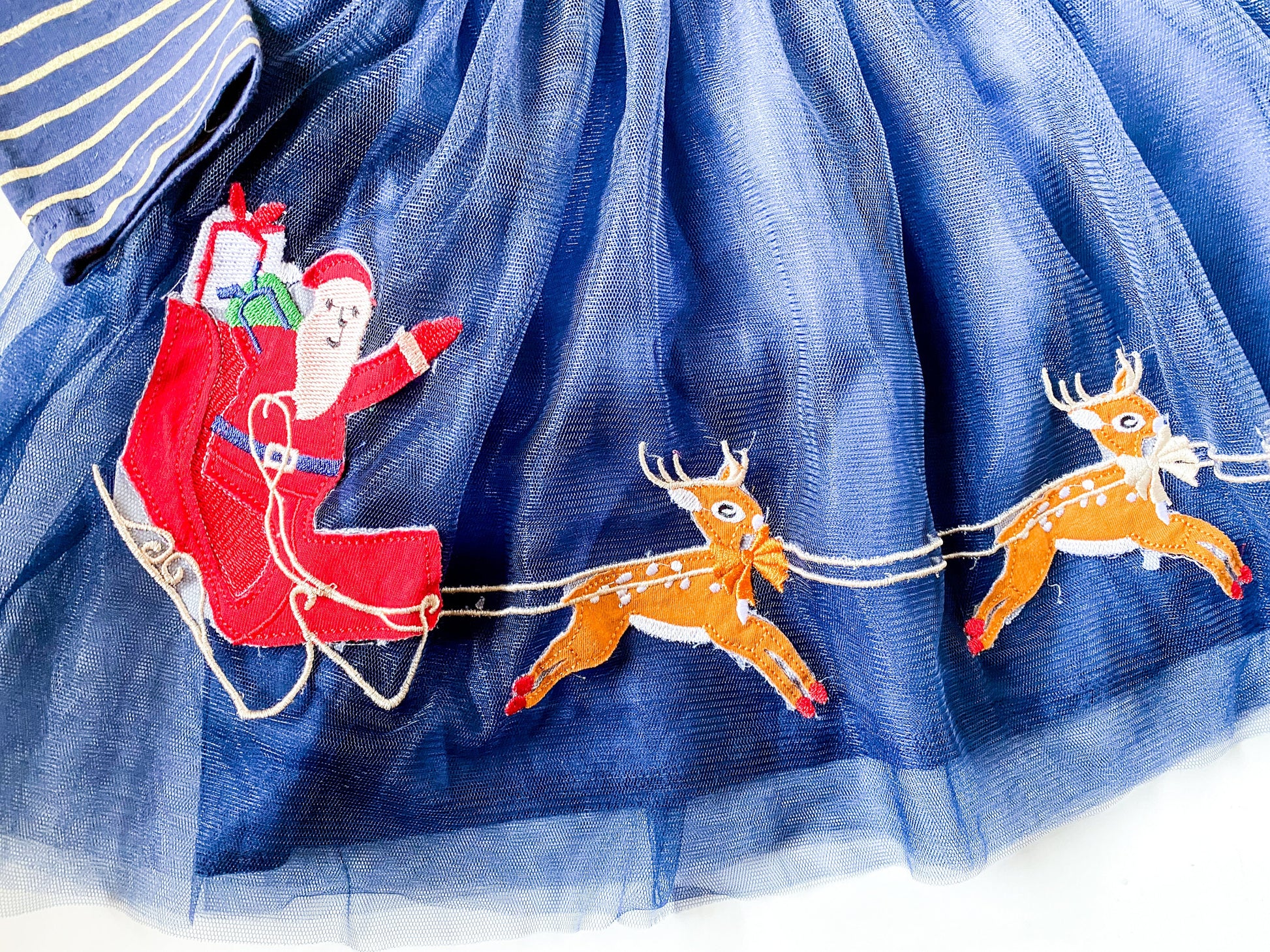 Blue Santa Tutu Dress with Gold Belt - Savannah Creations