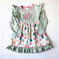 Girl's Festive Christmas Tree Cotton Ruffle Christmas Dress, Custom Design with Monogram - Savannah Creations