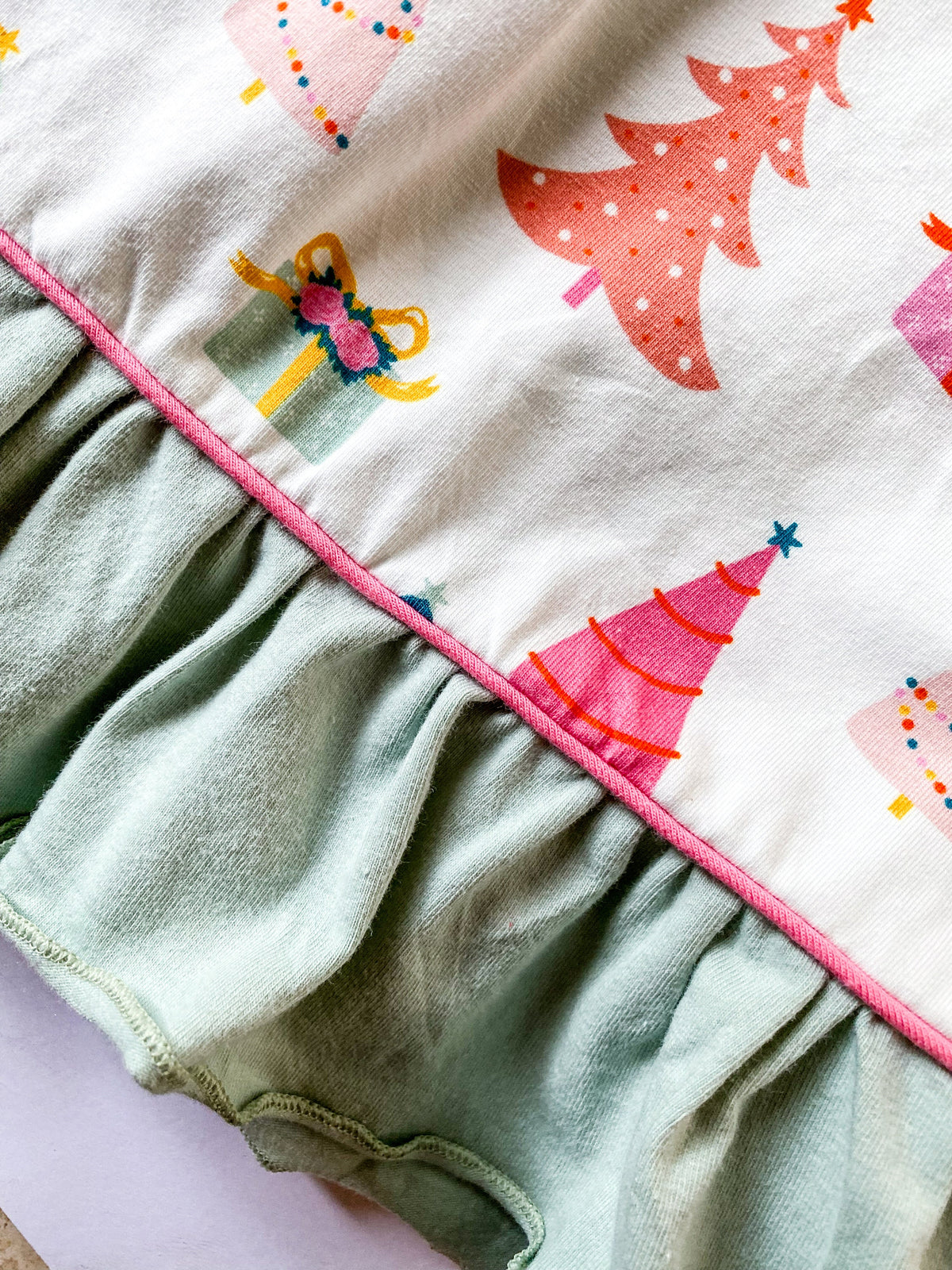 Girl's Festive Christmas Tree Cotton Ruffle Christmas Dress, Custom Design with Monogram - Savannah Creations