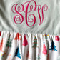 Girl's Festive Christmas Tree Cotton Ruffle Christmas Dress, Custom Design with Monogram - Savannah Creations