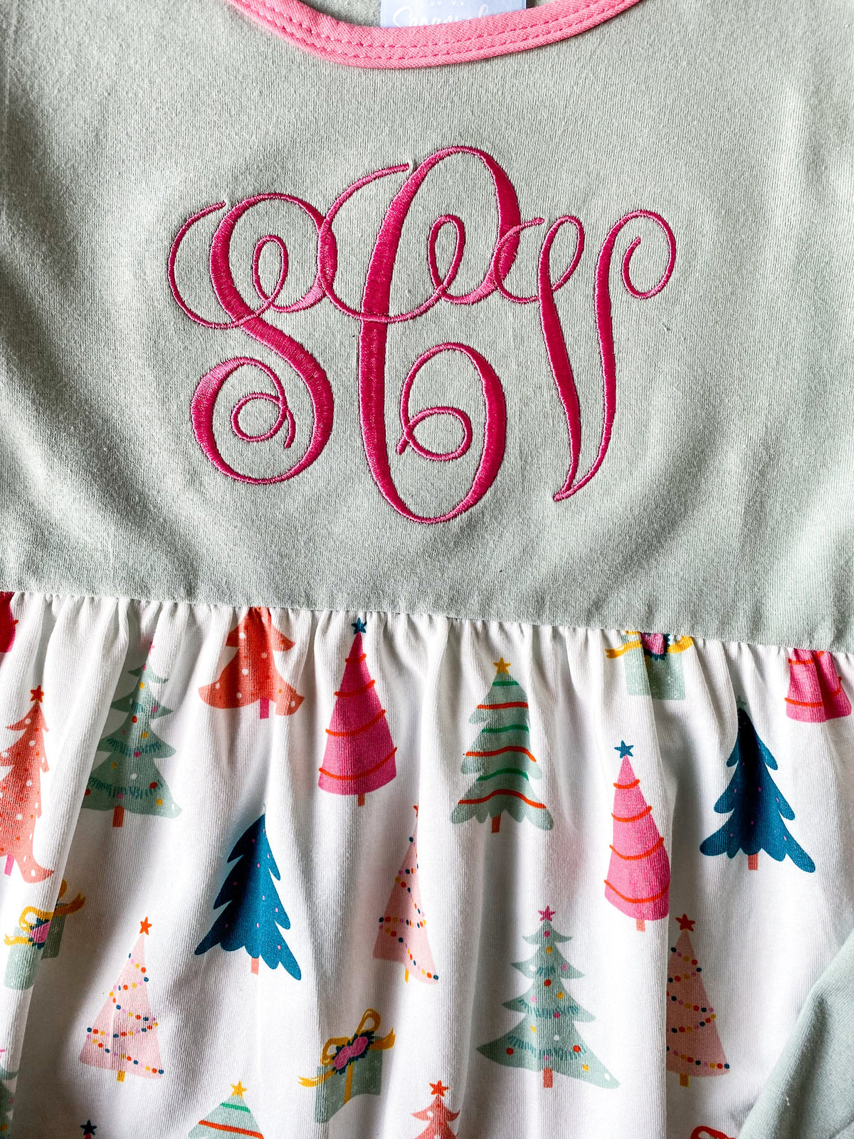 Girl's Festive Christmas Tree Cotton Ruffle Christmas Dress, Custom Design with Monogram - Savannah Creations