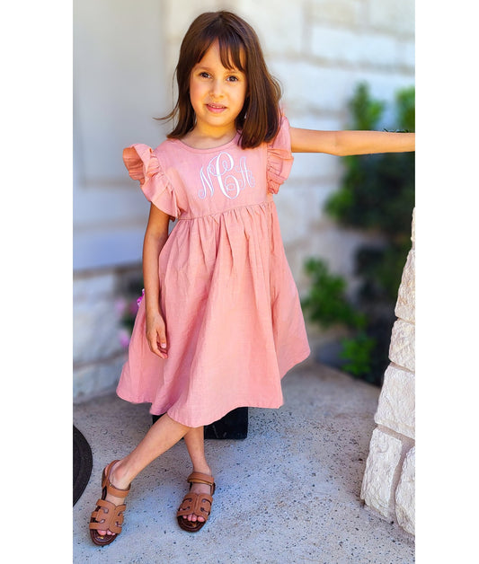 Girl's Monogrammed Linen Dress - Savannah Creations