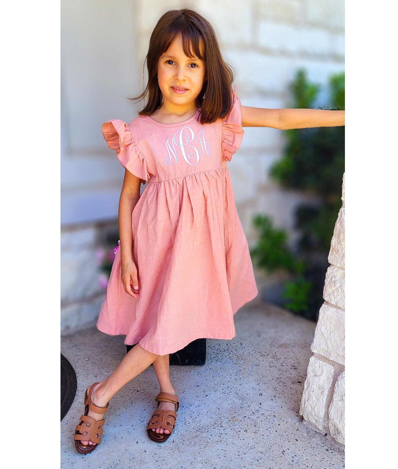 Girl's Monogrammed Linen Dress - Savannah Creations