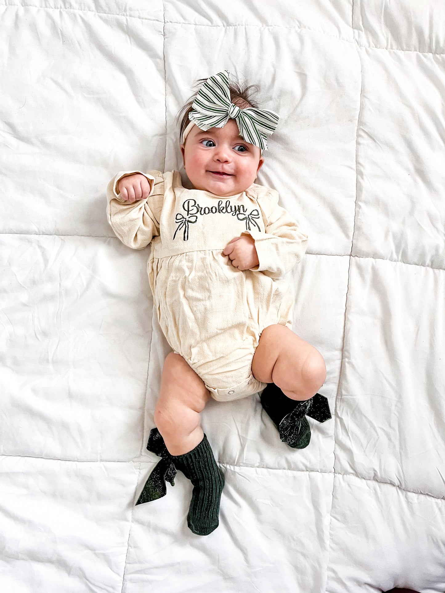 Holiday Heirloom: Personalized Ruffle Romper & Bow Socks Set - Savannah Creations