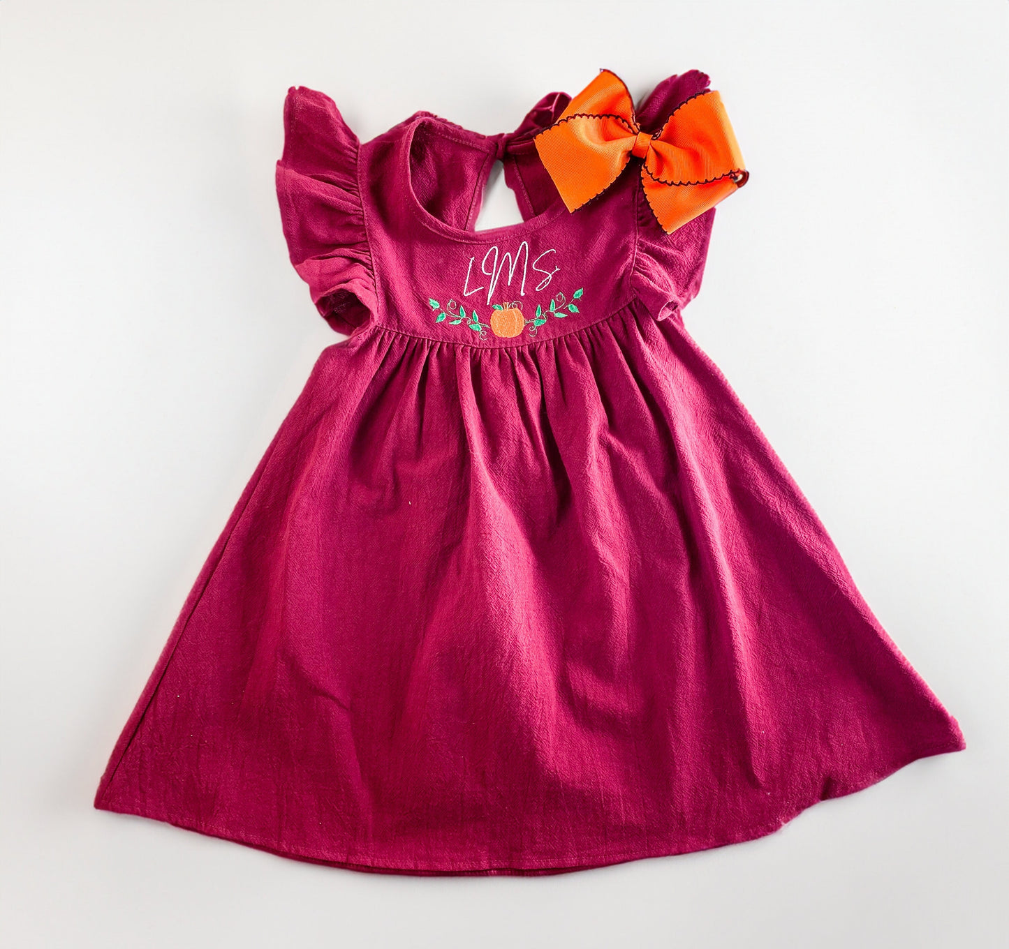 Monogrammed Pumpkin Vine Linen Dress for Girls - Fall Outfit - Savannah Creations
