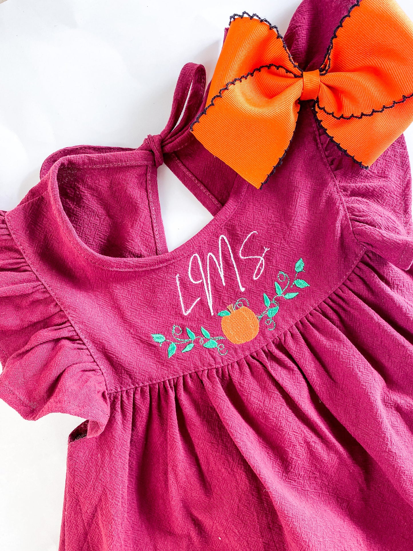 Monogrammed Pumpkin Vine Linen Dress for Girls - Fall Outfit - Savannah Creations
