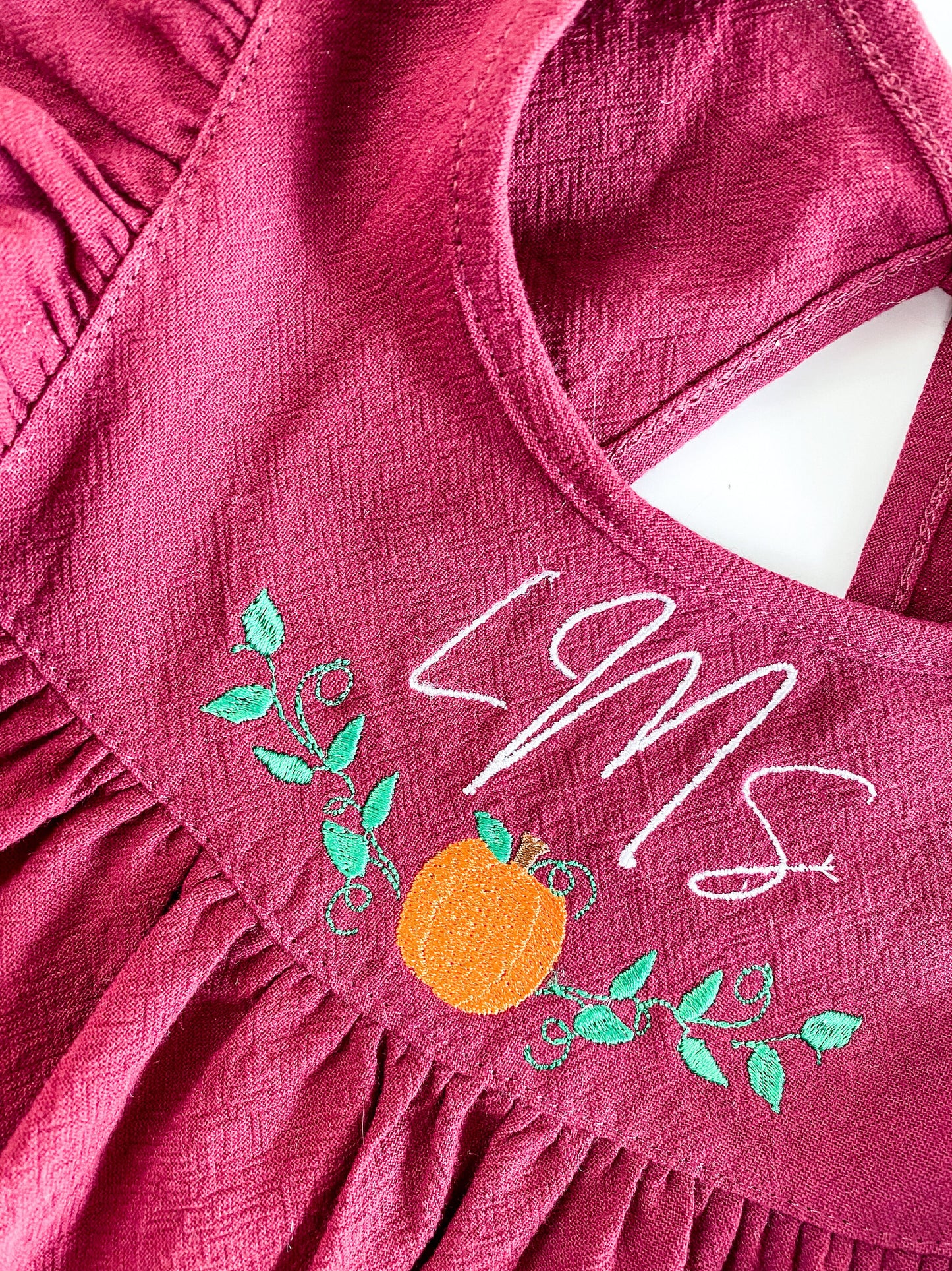 Monogrammed Pumpkin Vine Linen Dress for Girls - Fall Outfit - Savannah Creations