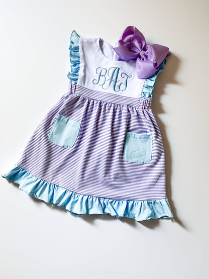 Personalized Girl's Monogrammed Dress with Matching Velvet Bow - Savannah Creations