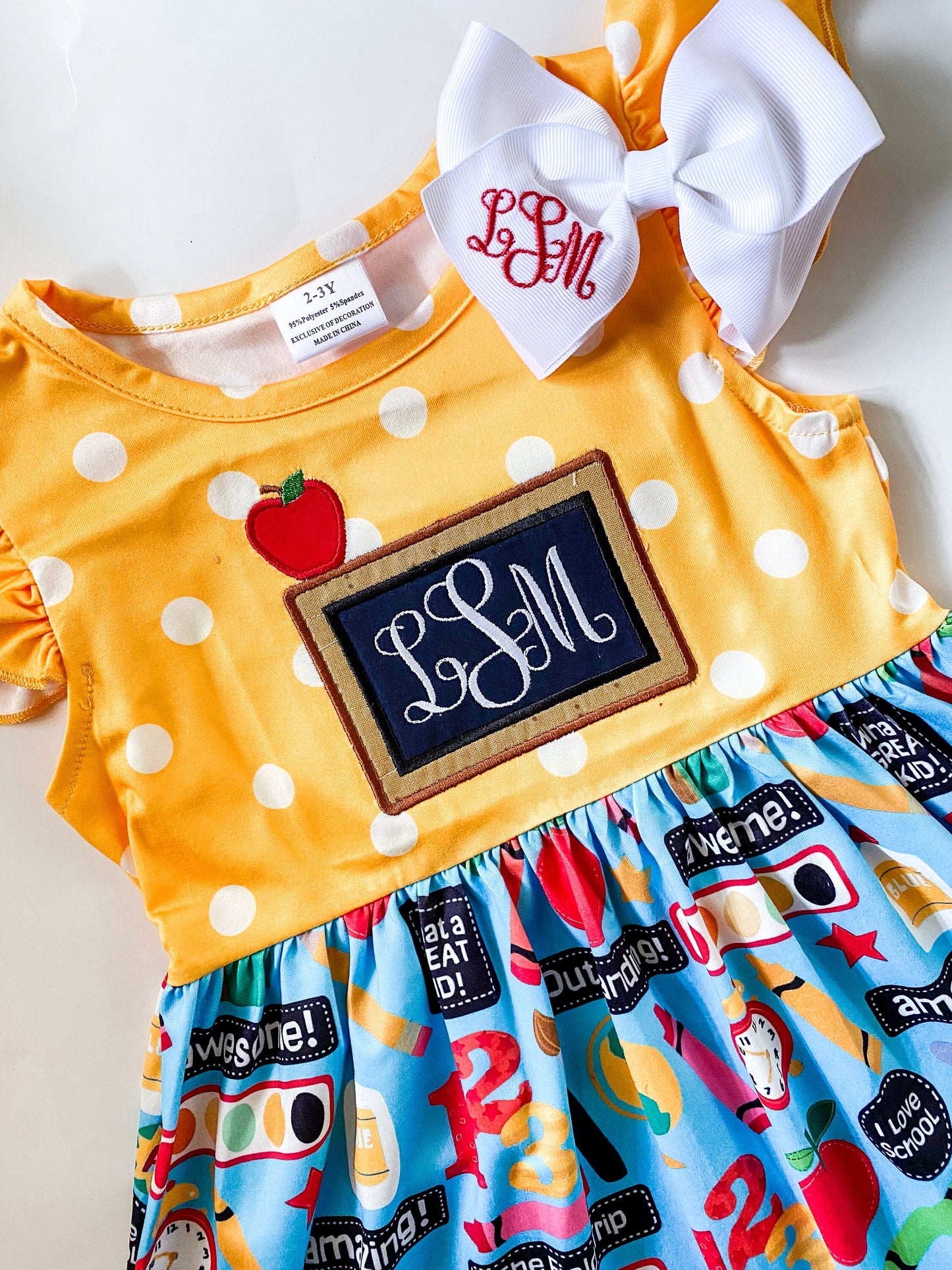 Personalized Girls' Back to School Dress & Bow Set - Savannah Creations