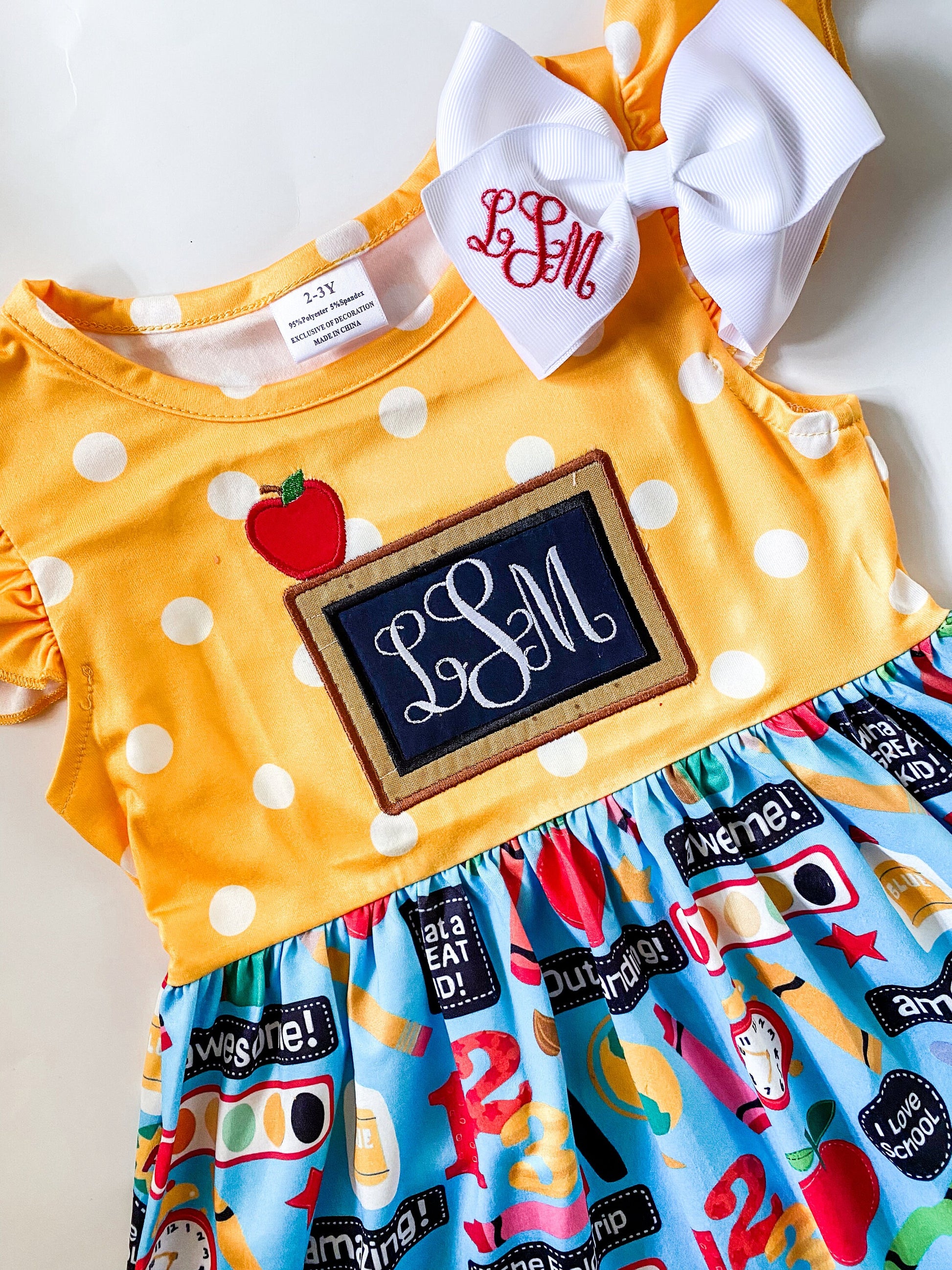 Personalized Girls' Back to School Dress & Bow Set - Savannah Creations