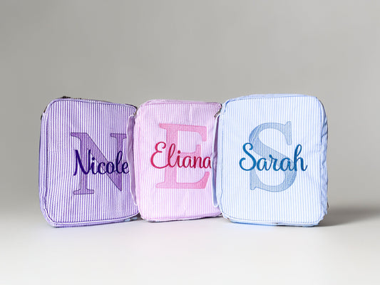 Personalized Seersucker Monogrammed Bible Cover with Zipper Handle - Savannah Creations
