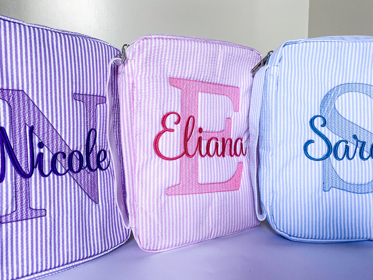 Personalized Seersucker Monogrammed Bible Cover with Zipper Handle - Savannah Creations