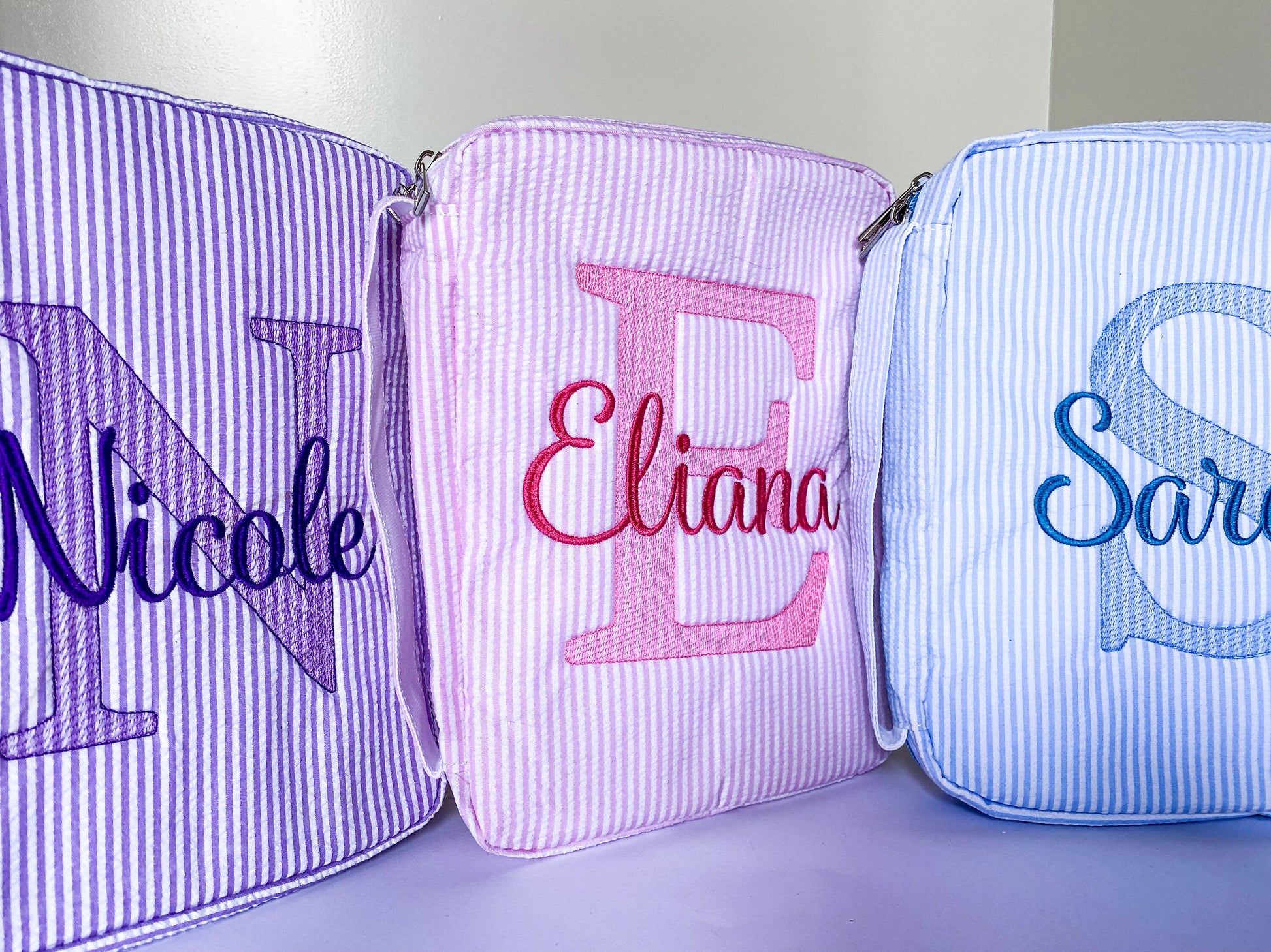 Personalized Seersucker Monogrammed Bible Cover with Zipper Handle - Savannah Creations
