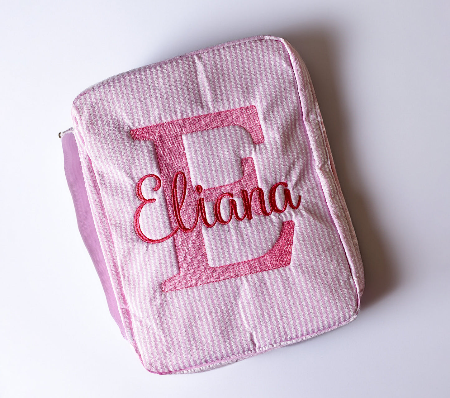 Personalized Seersucker Monogrammed Bible Cover with Zipper Handle - Savannah Creations