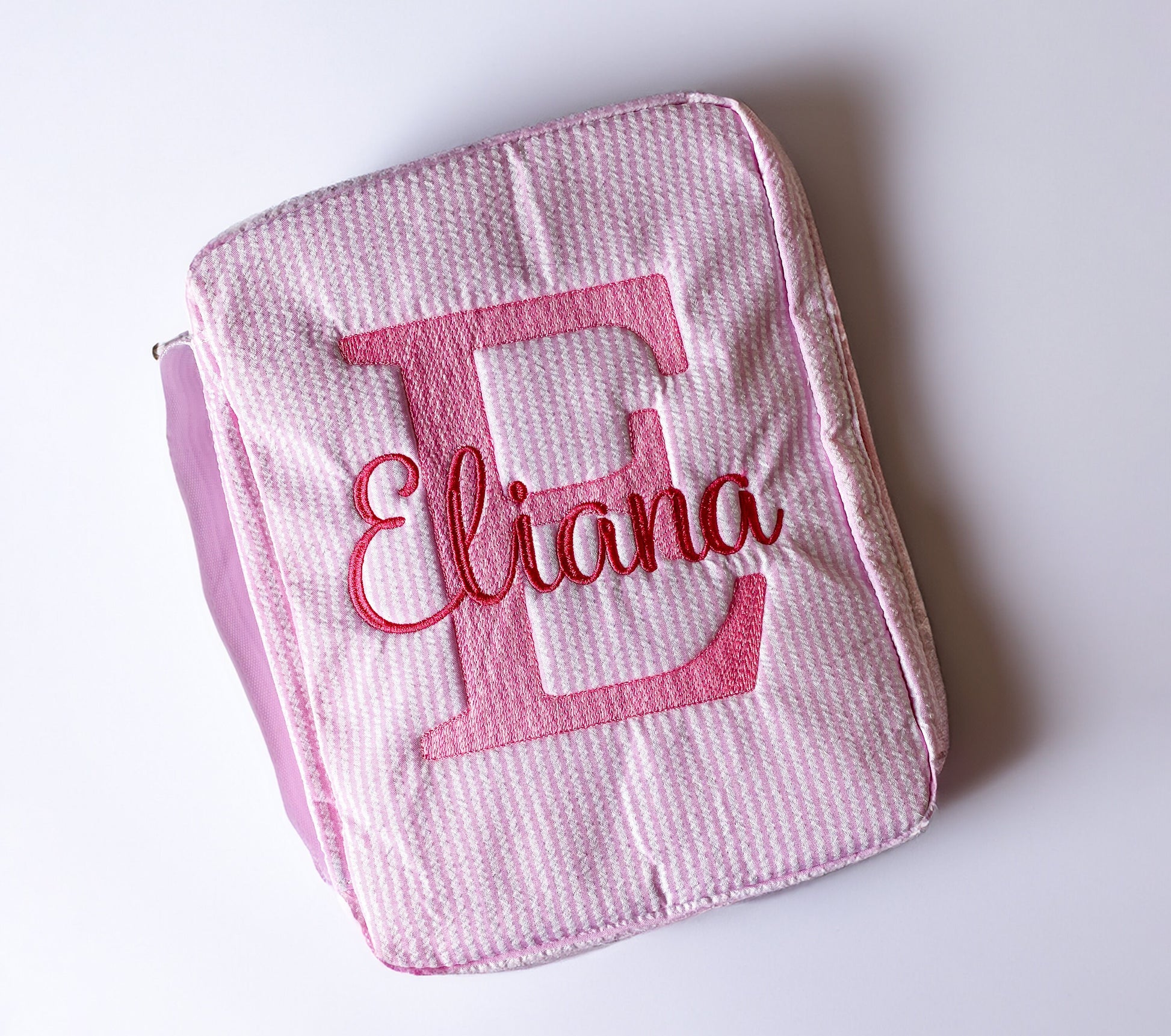 Personalized Seersucker Monogrammed Bible Cover with Zipper Handle - Savannah Creations