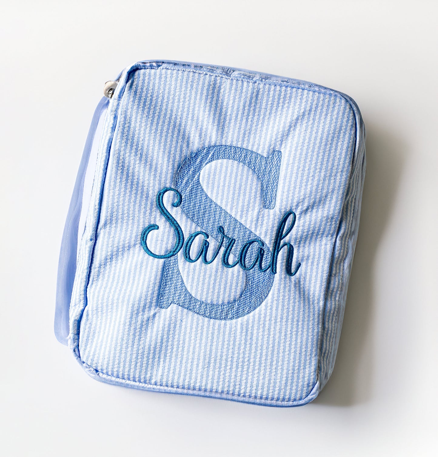Personalized Seersucker Monogrammed Bible Cover with Zipper Handle - Savannah Creations