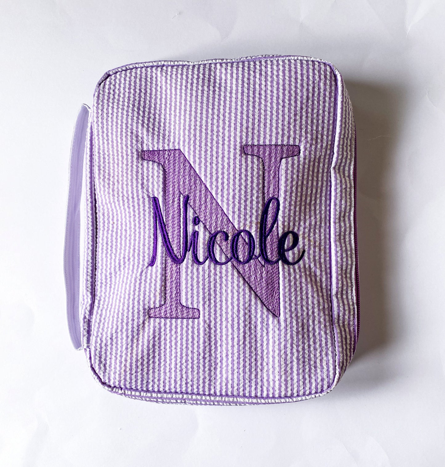 Personalized Seersucker Monogrammed Bible Cover with Zipper Handle - Savannah Creations