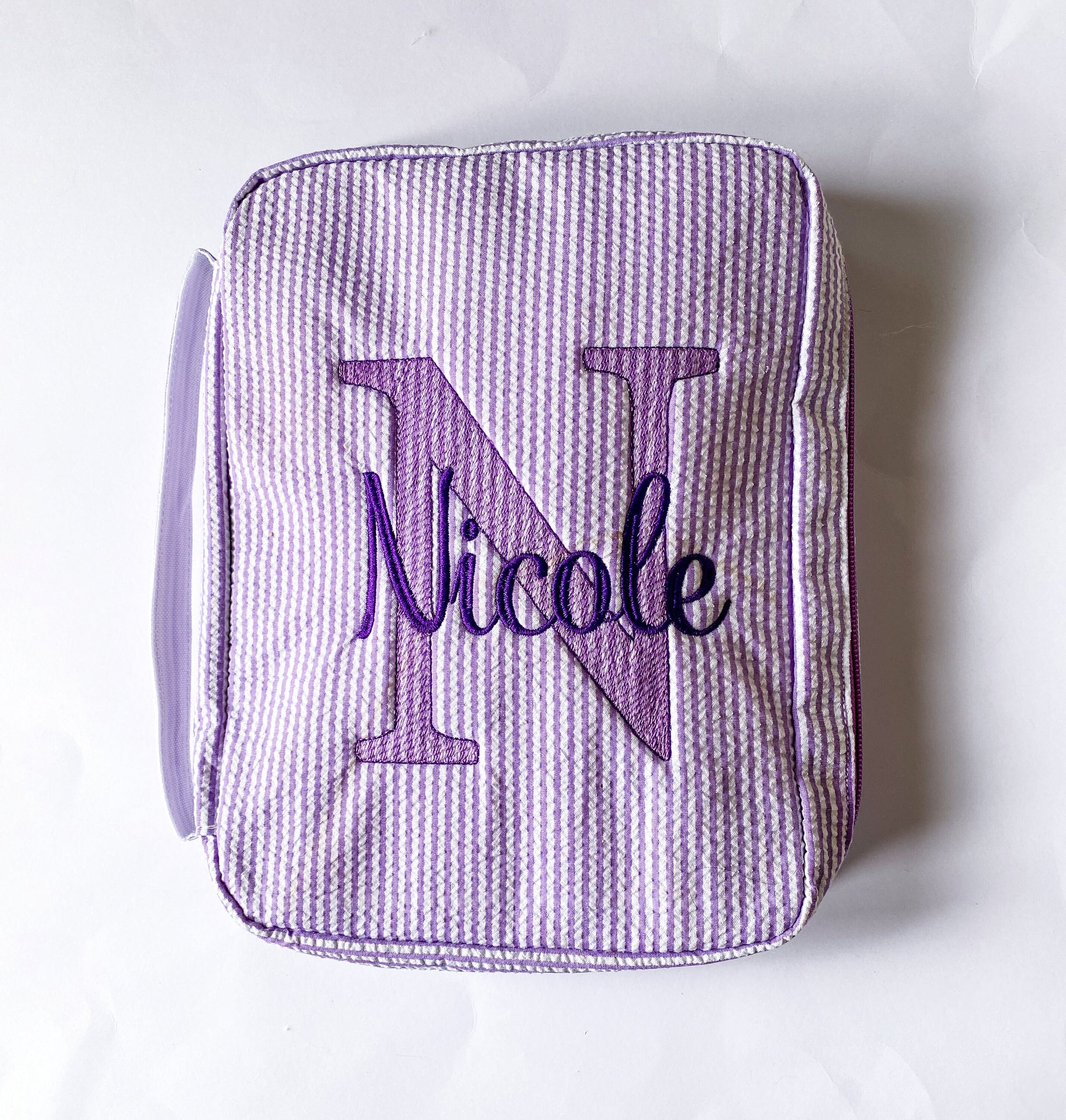 Personalized Seersucker Monogrammed Bible Cover with Zipper Handle - Savannah Creations