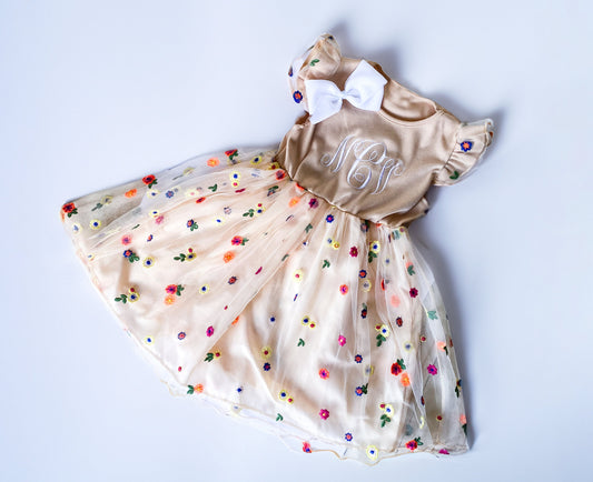 Personalized Spring Blossom Embroidered Dress for Girls - Savannah Creations