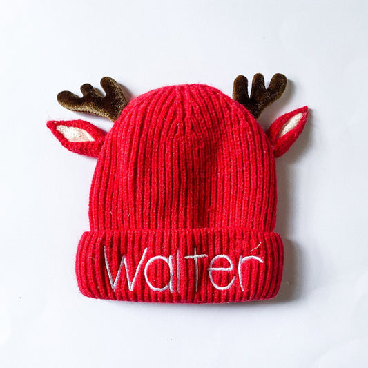 Toddler Boy / Girl Reindeer Monogrammed Beanie, Christmas Beanie, Baby hat, Winter Fashion, Customized Baby Gift - Savannah Creations