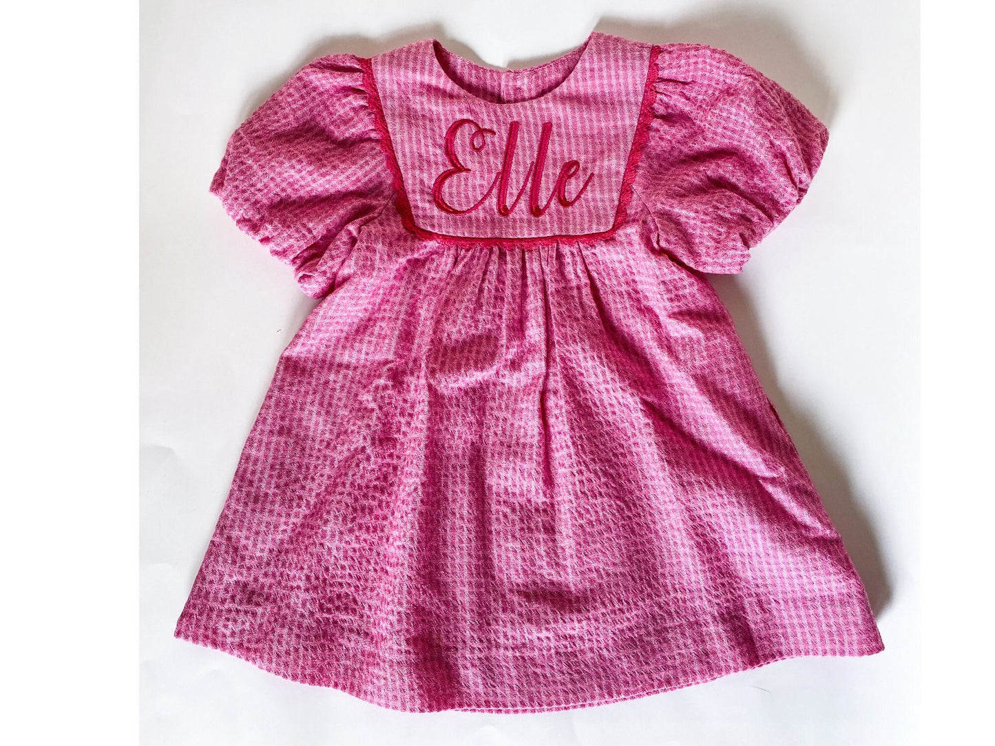 Pink Monogrammed Lace Trim Textured Dress