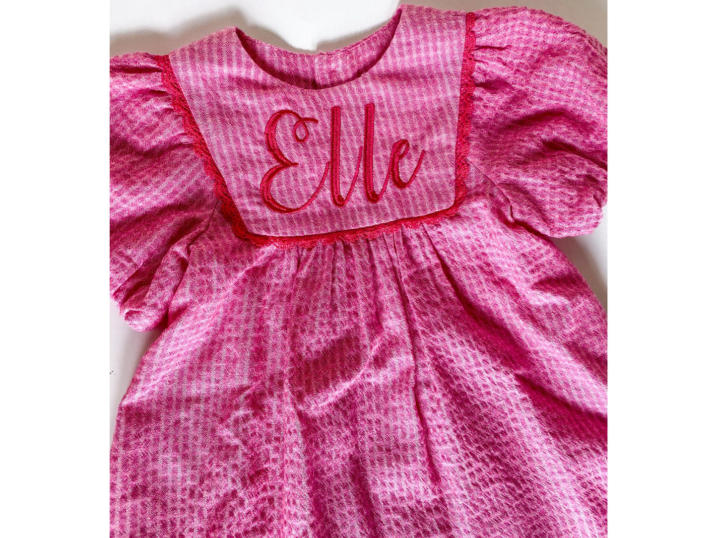 Pink Monogrammed Lace Trim Textured Dress