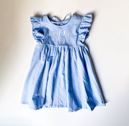 Girls Linen Monogrammed Dress