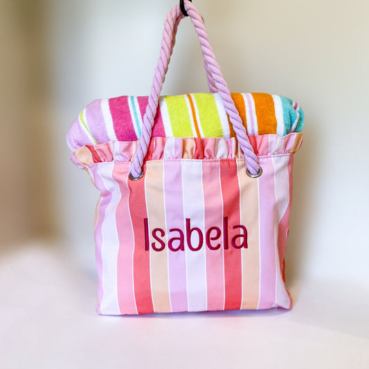 Monogrammed Stripe Beach Bag