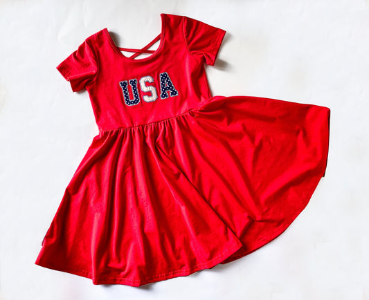 Girl's 4th Of July Embroidered Dress, USA, Parade, Party, July Fashion