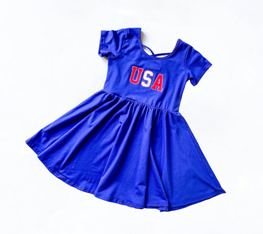 Girl's 4th Of July Embroidered Dress, USA, Parade, Party, July Fashion