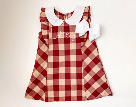 Girl's Monogrammed Plaid Peter Pan Collar Dress