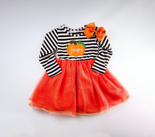 Girl's Monogrammed Pumpkin Tutu Dress