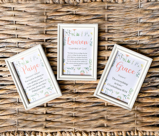 Girl's Framed Bible Verse Name Meaning Party Favor Set of 3